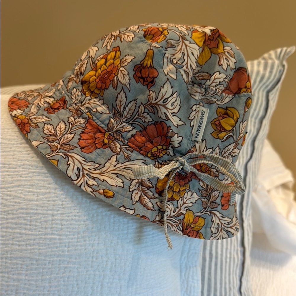 Zimmerman Floral Kids Sun Hat - Blue and Orange